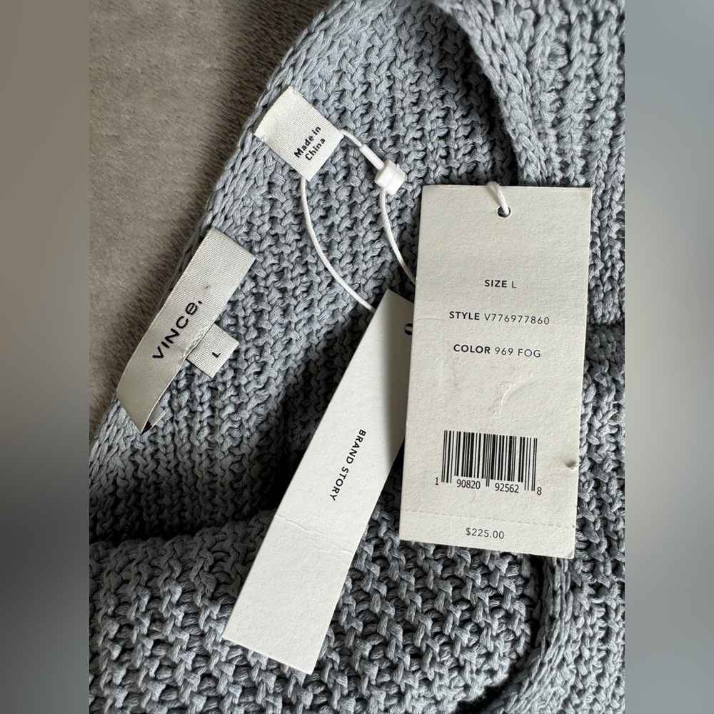 New Vince Tank Top Large Crossover Ribbed Cotton Sweater Gray‎ Fog Knit Side Tie - Picture 8 of 13